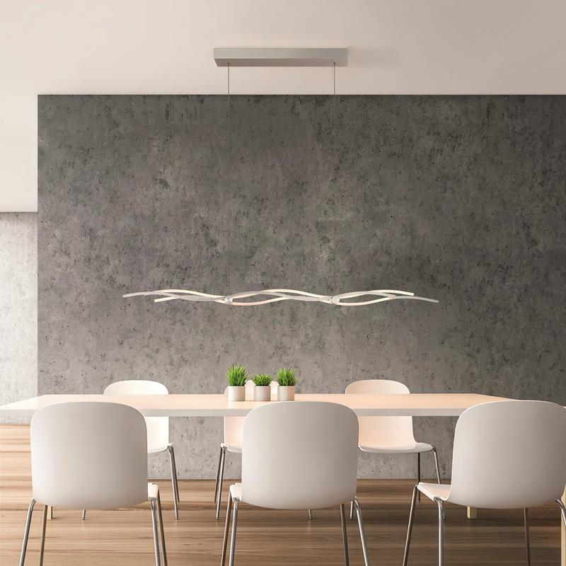 Gewellte LED-Pendelleuchte über dem Tisch, Direktbeleuchtung