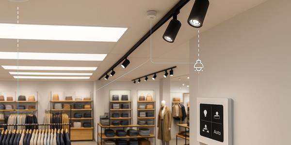 Pilotage DALI avec détecteur de présence et sonde de luminosité en magasin