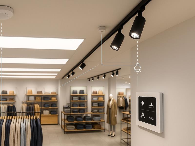 Pilotage DALI avec détecteur de présence et sonde de luminosité en magasin